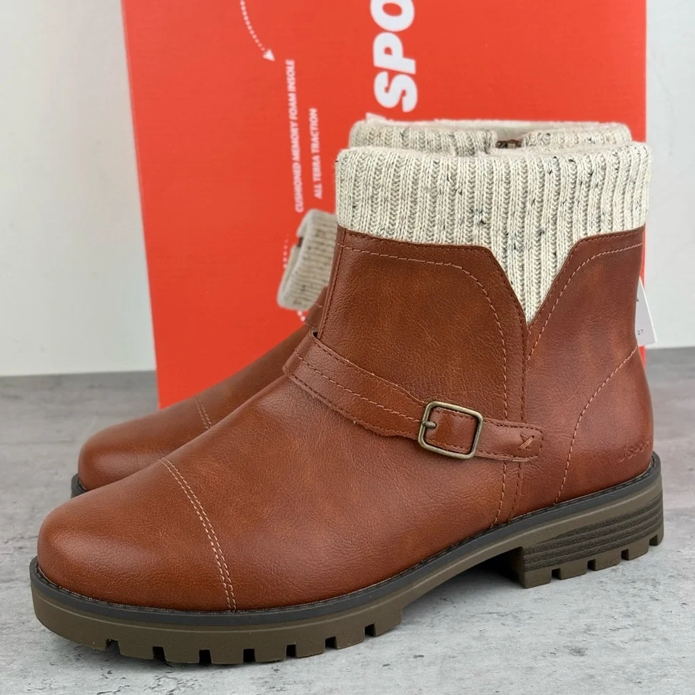 JSport Violet Boots Women's Brown Zip Knit Cuff and Memory Foam Comfort Sz 10 - Picture 2 of 6